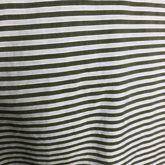 Lafayette 148 olive green white striped button down top size 10 - Picture 12 of 13